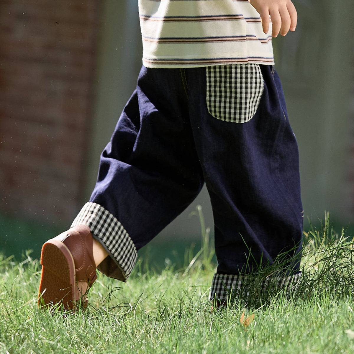Patchwork plaid jeans