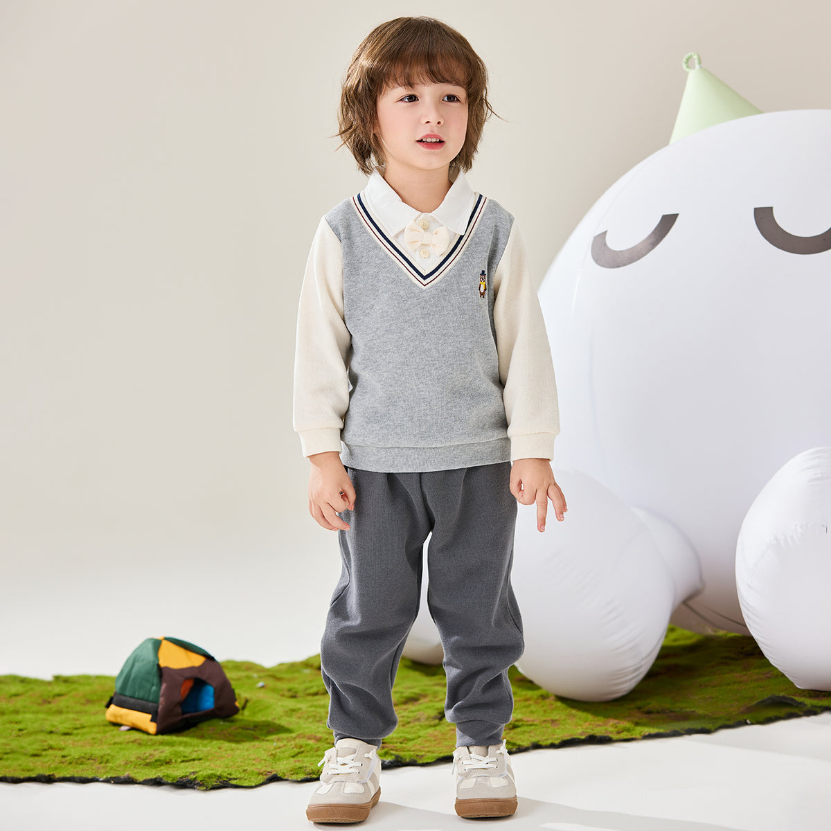 Little Bear Preppy Fake Two-Piece Set