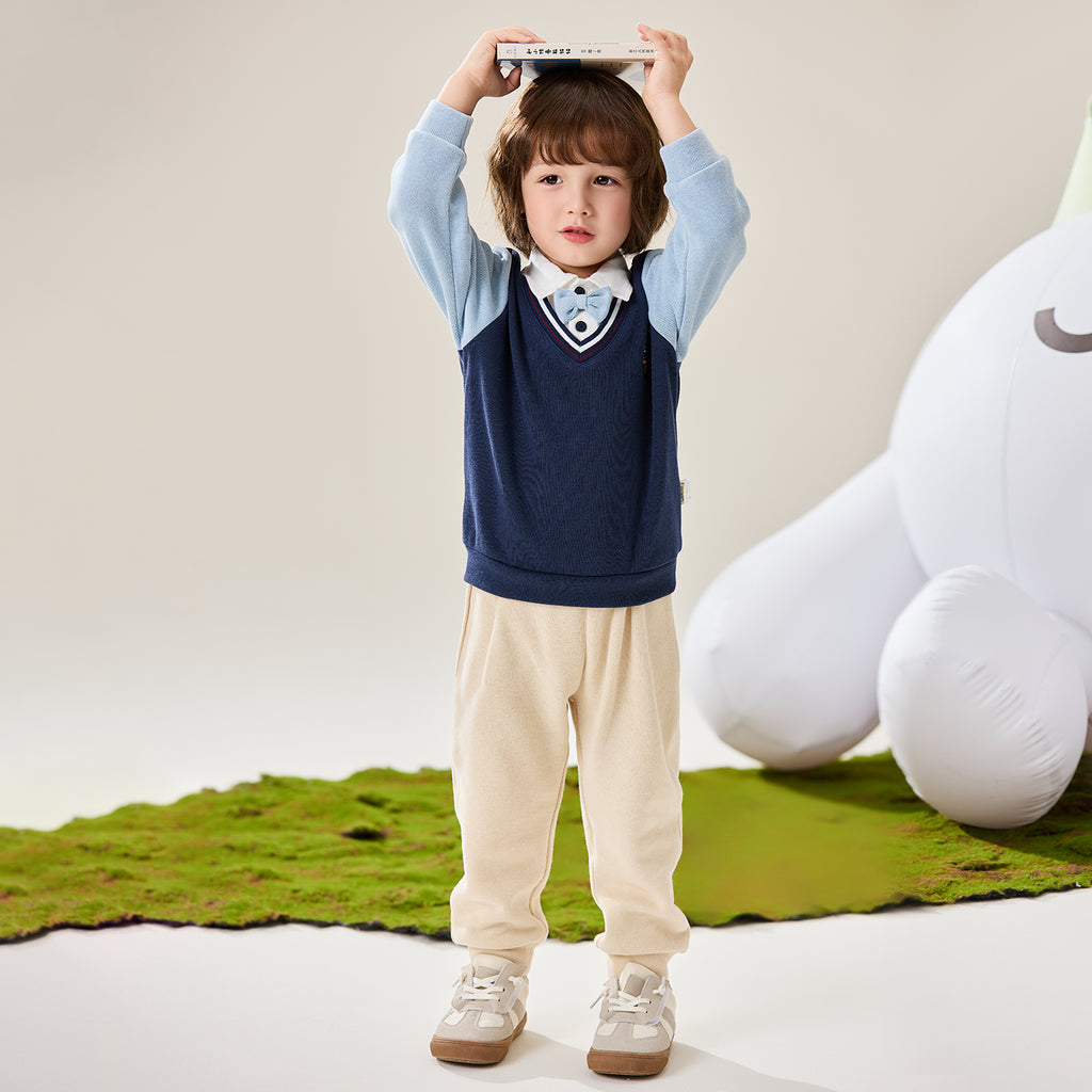 Little Bear Preppy Fake Two-Piece Set