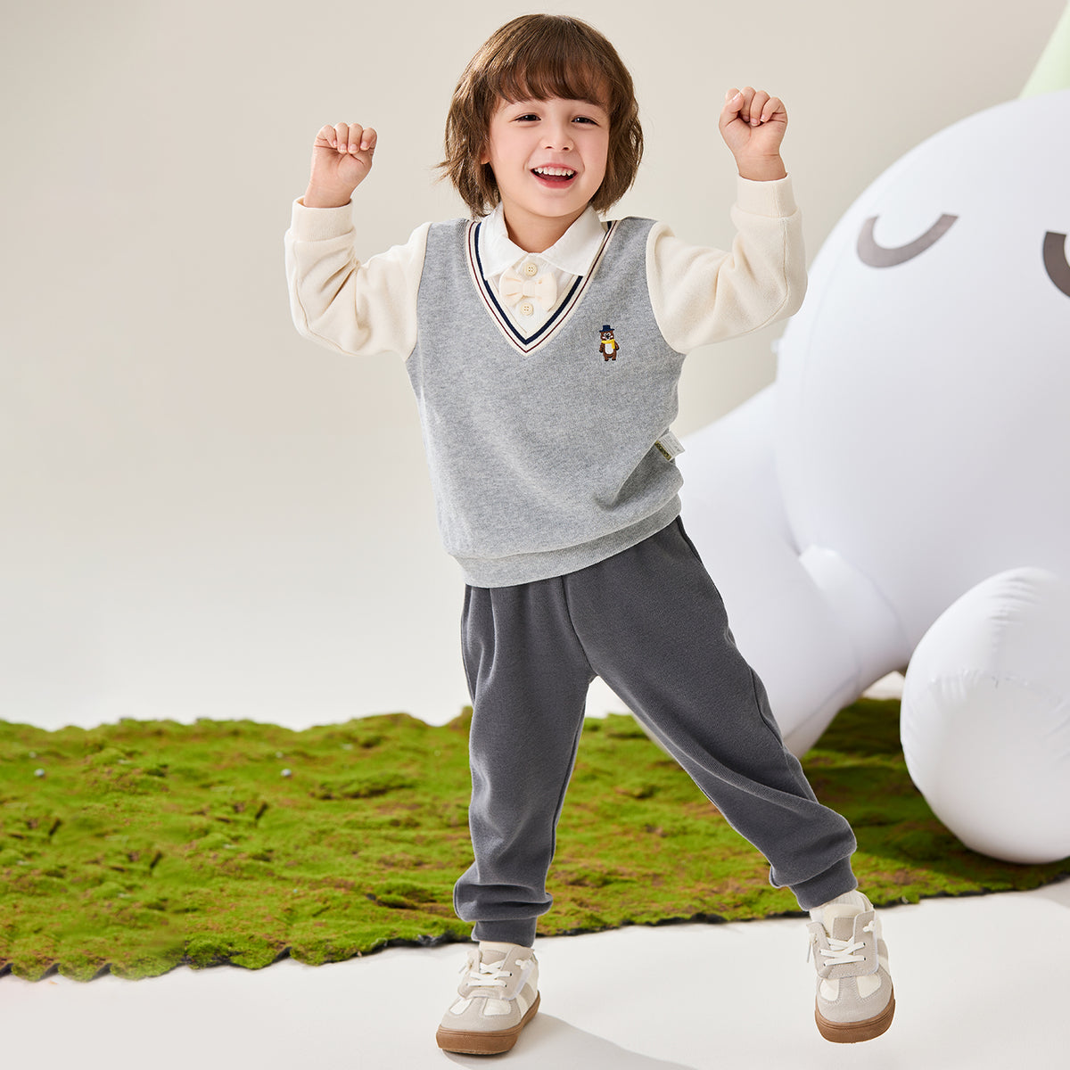 Little Bear Preppy Fake Two-Piece Set