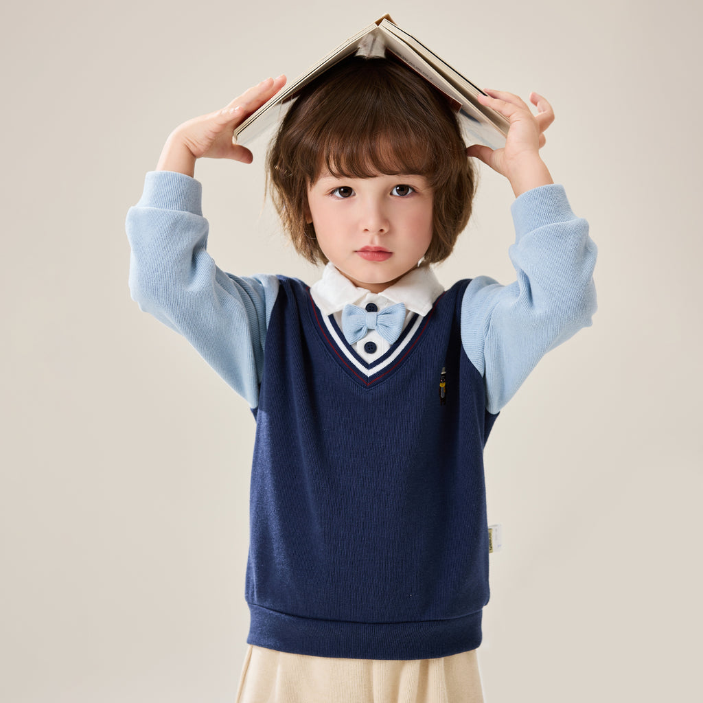 Little Bear Preppy Fake Two-Piece Set