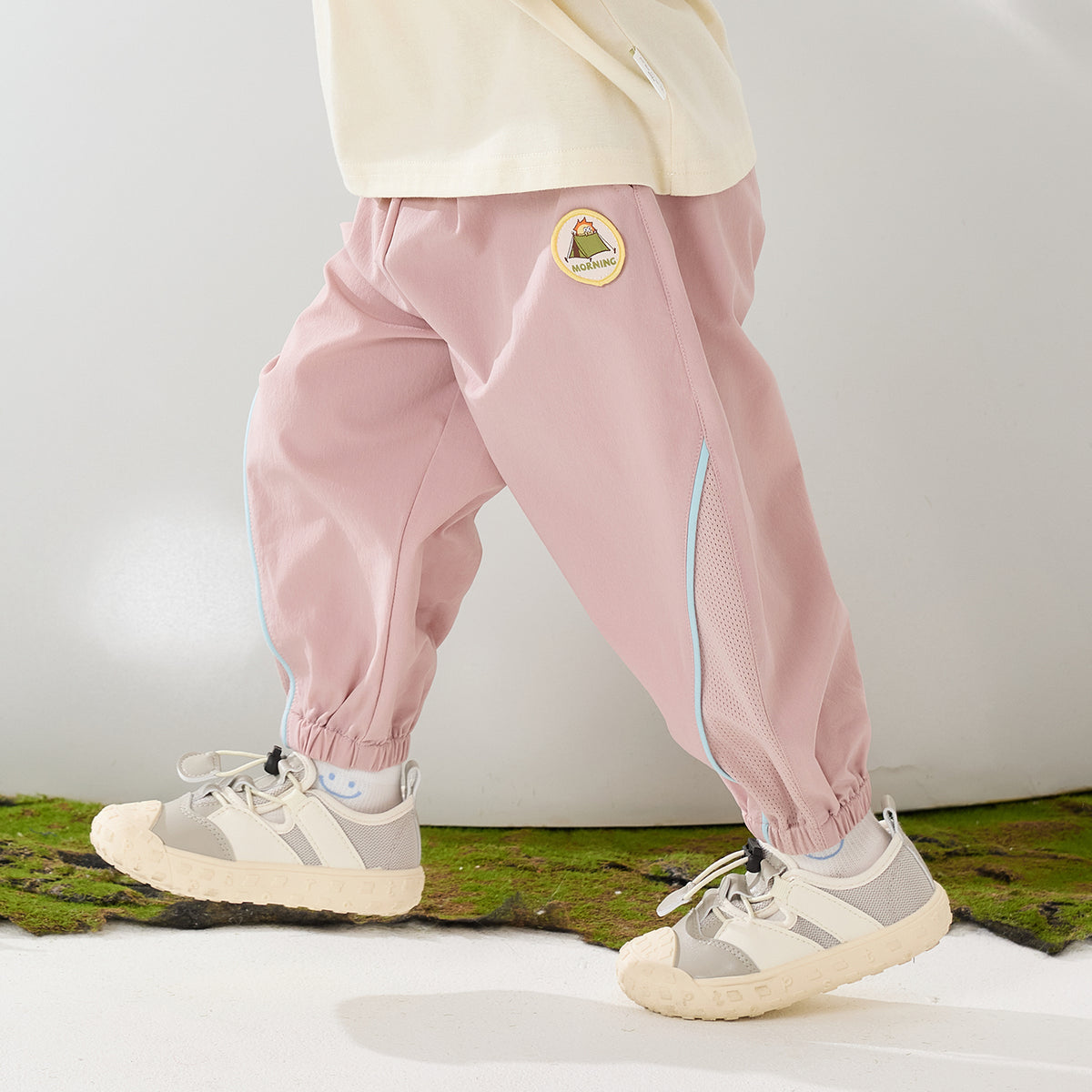 Mesh-Panel Woven Long Pants