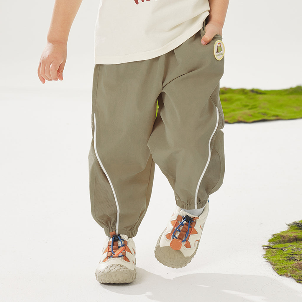 Mesh-Panel Woven Long Pants